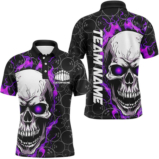 Personalized Skull Bowling Shirt For Men Custom Team'S Name Flame Bowler Jerseys | Purple IPHW5009