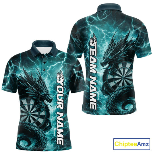 Custom Turquoise Blue Thunder Lightning Dragon Dart Jerseys, Multi Styles Dart Shirts For Men, Women And Kid IPHW10398