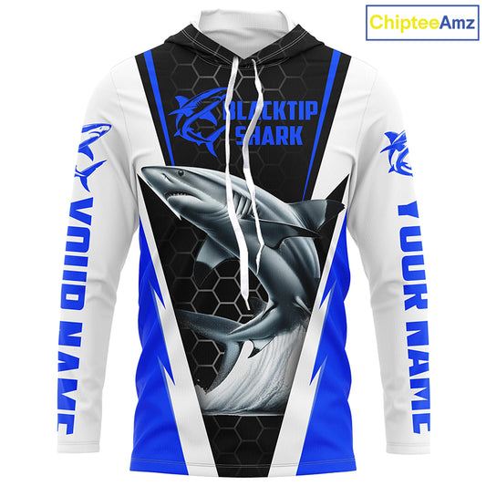 Blacktip Shark Fishing Custom Long Sleeve Performance Shirts, Shark Fishing Apparel | Blue IPHW6305