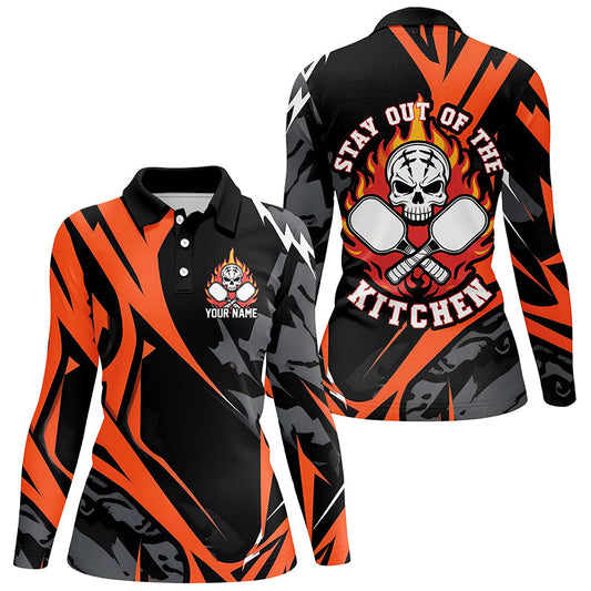 Custom Flame Skull Pickleball Polo Shirts For Women's "Stay Out Of The Kitchen" IPHW6908