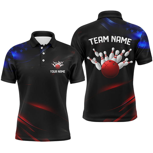 Black, Red And Blue Custom Patriotic Bowling Shirts For Men, Us Bowling League Shirts IPHW7114