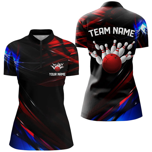Black, Red And Blue Custom Patriotic Bowling Shirts For Women, Us Bowling League Shirts IPHW7115