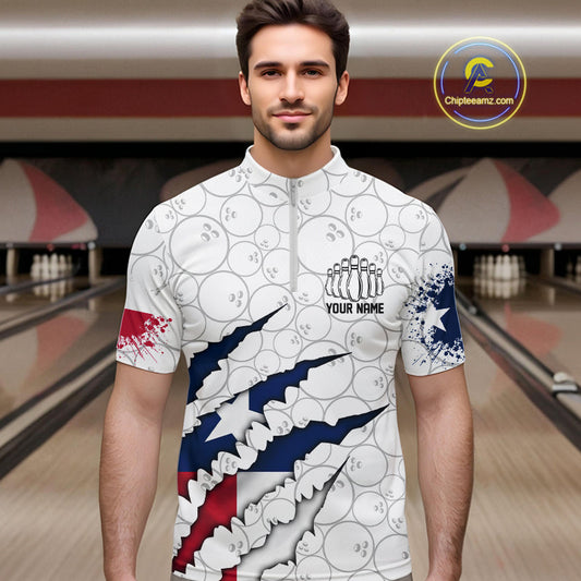 Custom Texas Flag Bowling Team Quarter-Zip Shirts For Men, Texas Bowling League Shirt IPHW9834
