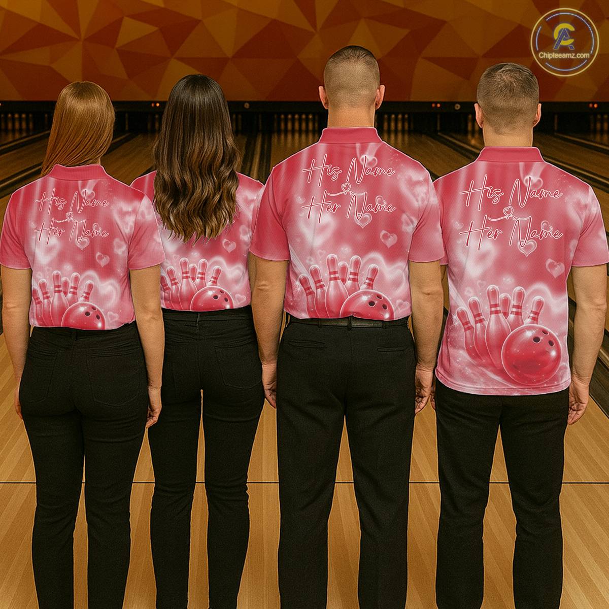 Custom Red Valentine Bowling Couple Shirts, Red Heart Theme Bowling Jerseys With His Name And Her Name IPHW10471