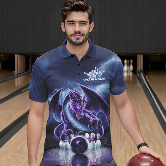 Custom Blue Thunder Lightning Purple Dragon Bowling Team Men Polo Shirts, Bowlers Outfit IPHW8922