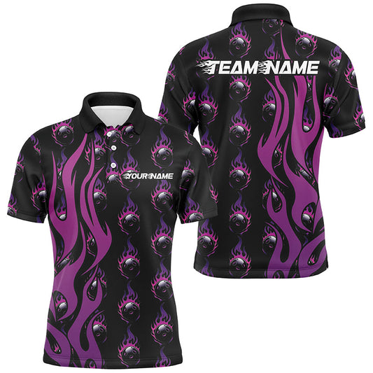 Custom Purple Flame Bowling Shirts For Men, Bowling League Shirts With Team Name IPHW6969