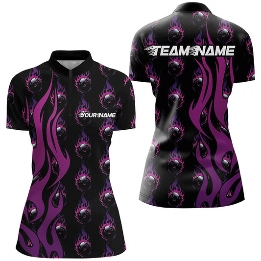 Custom Purple Flame Bowling Shirts For Women, Bowling League Shirts With Team Name IPHW6969