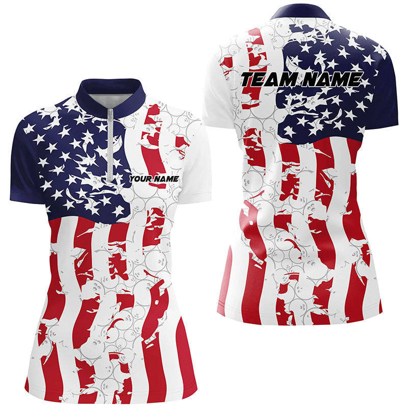 American Flag Custom Bowling Team Shirts For Women, Patriotic Bowling Team Jerseys IPHW6977