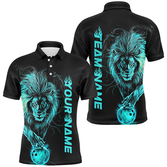 Blue Lion Custom Bowling Short Sleeve Shirts For Men, Lion Bowling Team Shirt Bowler Outfits IPHW7529