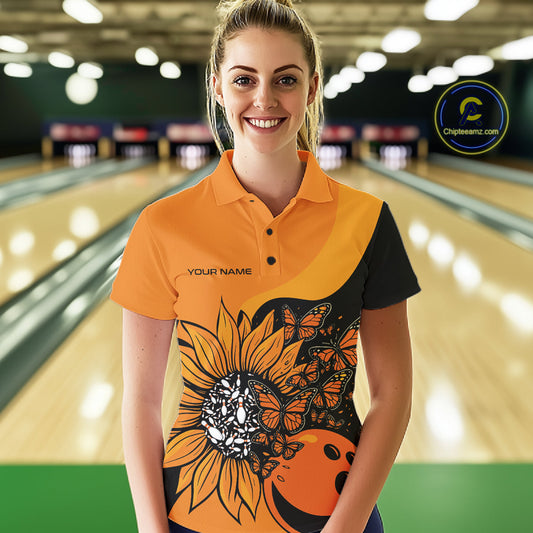 Custom Butterfly Sunflower Bowling Women Shirt, Sunflower Women Bowling Tournament Shirt IPHW10265