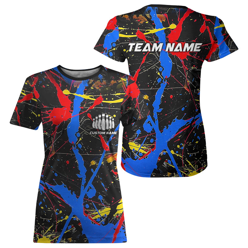 Personalized Colorful Bowling T-Shirts For Women, Custom Name Bowling Team Jerseys IPHW6181