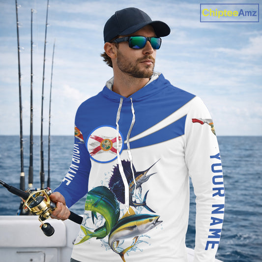 Custom Mahi Mahi, Sailfish, Tuna Florida Long Sleeve Hooded Saltwater Fishing Shirts For Men IPHW11353