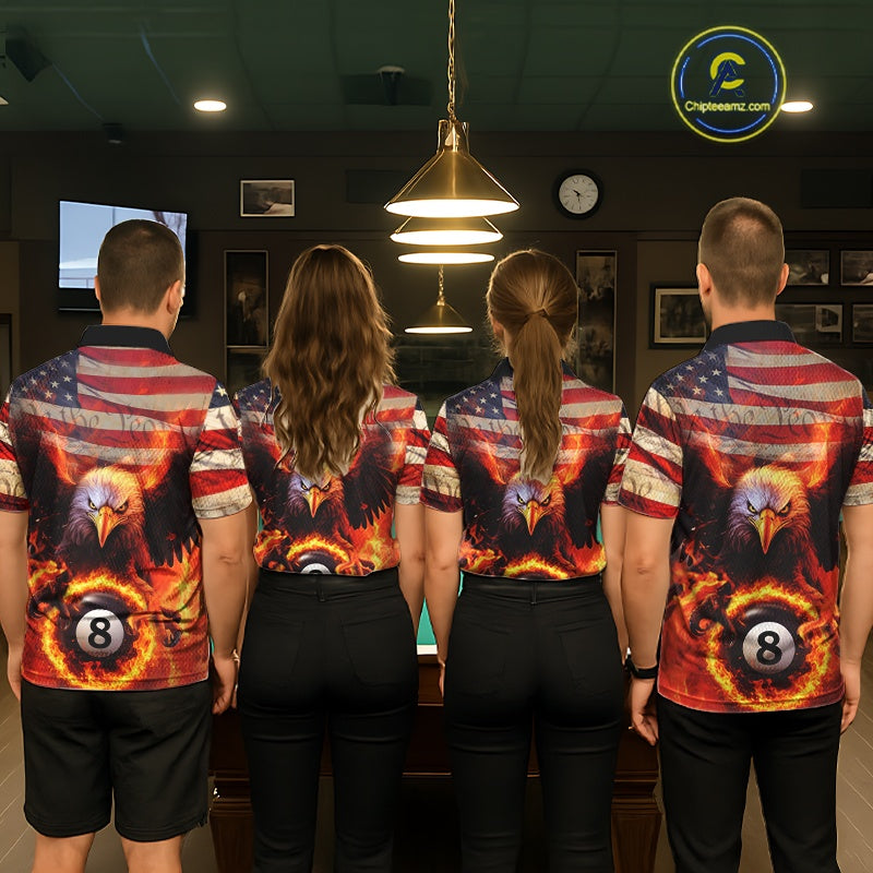 Custom Patriotic Eagle We The People Flame Billiard Shirt For Men, US Flag 8-Ball Shirt IPHW10601