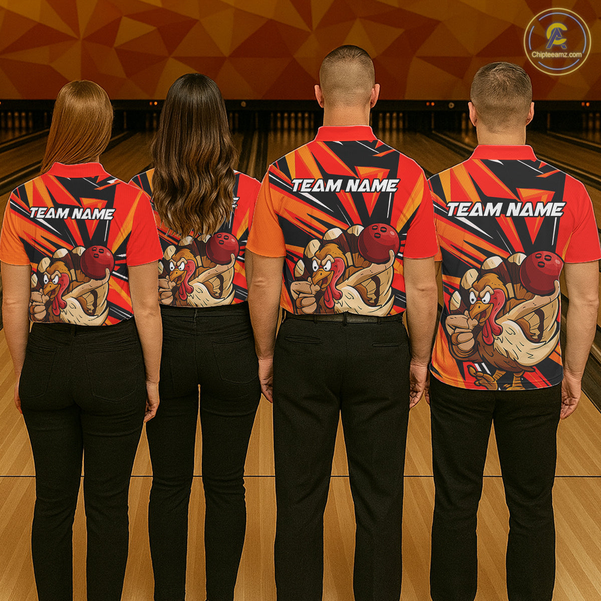 Custom Funny Turkey Bowling Shirts For Women, Orange Thanksgiving Bowling Shirt Team Uniform IPHW7587