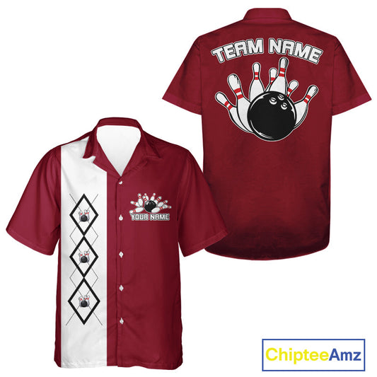 Custom Classic Vintage Argyle Bowling Men And Women Button Up, Retro Bowling Team Shirt IPHW10068