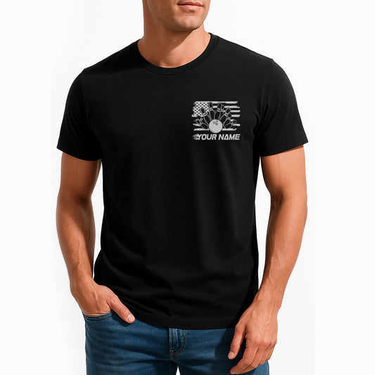 Custom Grunge American Flag Eagle Bowling T-Shirts For Men, Blue Lightning Design IPHW9059