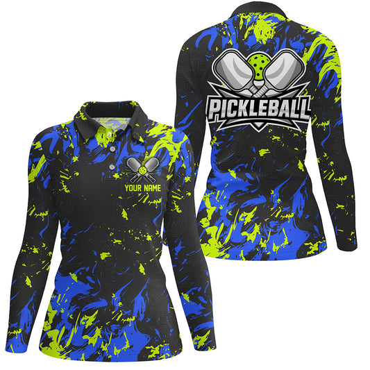 Green And Blue Custom Pickleball Team Shirts, Custom Pickleball Polo Shirts For Women IPHW6917