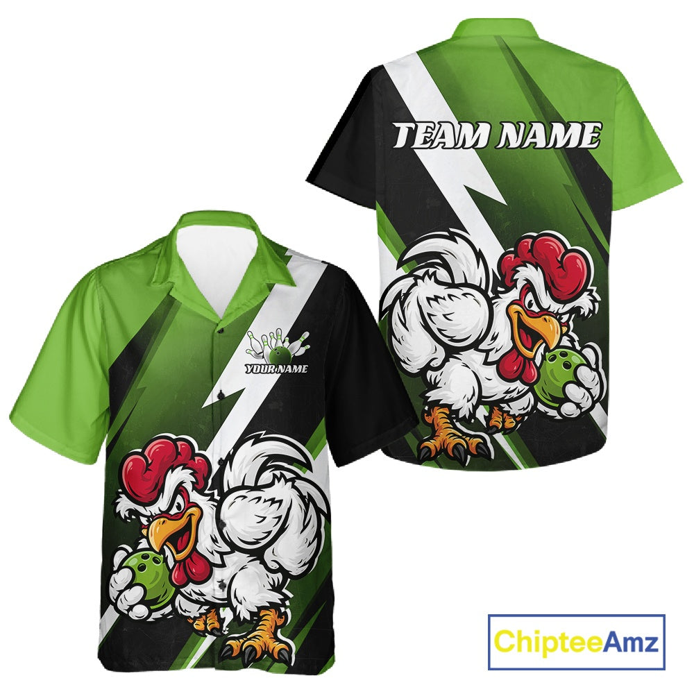 Custom Green Funny Bold Confident Chicken Bowling Shirt For Men And Women, Bowling Jerseys IPHW11624
