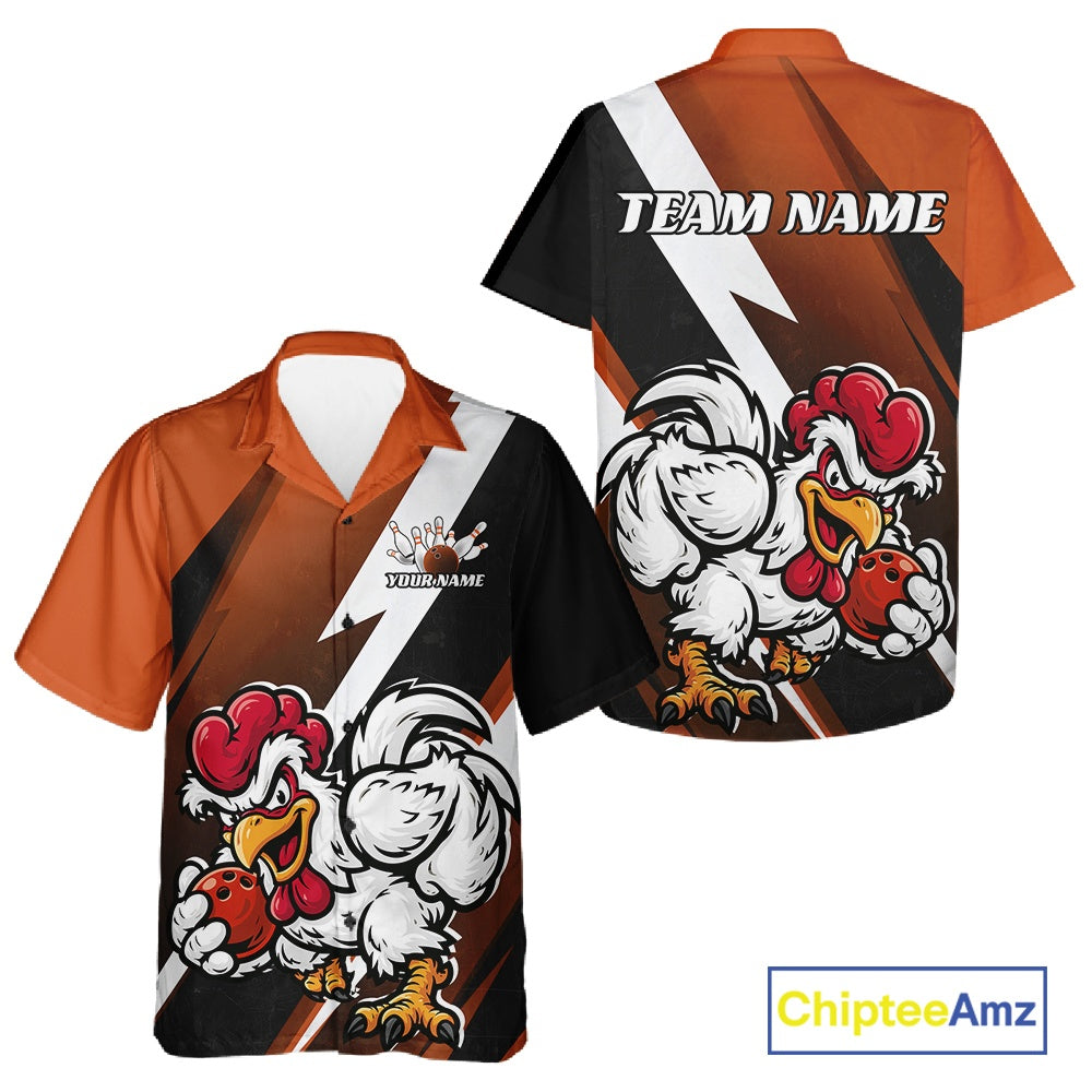 Custom Orange Funny Bold Confident Chicken Bowling Shirt For Men And Women, Bowling Jerseys IPHW11625