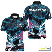 Load image into Gallery viewer, Custom Blue And Pink Camo Bowling Polo Shirts For Men, Camouflage Bowling Team Outfit IPHW9833