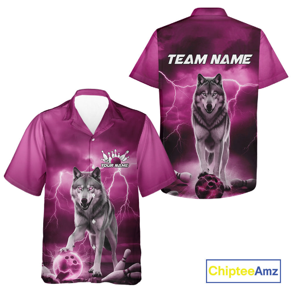Custom Pink Ligtning Wolf Bowling Team League Shirts For Men And Women, Bowler Outfits IPHW10788