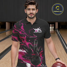 Load image into Gallery viewer, Custom Black And Pink Camo Flame Bowling Team Polo Shirts For Men, Bowling Jerseys IPHW9880
