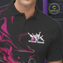 Load image into Gallery viewer, Custom Black And Pink Camo Flame Bowling Team Polo Shirts For Men, Bowling Jerseys IPHW9880