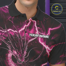 Load image into Gallery viewer, Custom Pink Thunder Lightning Dragon Bowling Polo Shirts For Men, Team Uniform IPHW9760