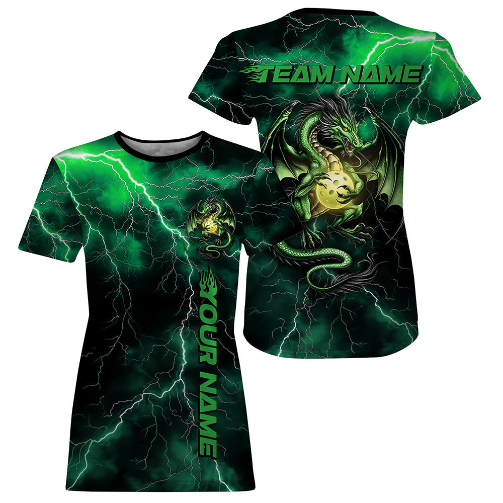 Green Thunder Lightning Custom Dragon Pickleball T-Shirts For Women, Pickleball Team Outfit IPHW8217
