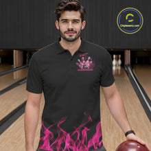 Load image into Gallery viewer, Custom Pink Skull Smoke Bowling Team Men Polo Shirts, Halloween Bowling Outfit IPHW9772