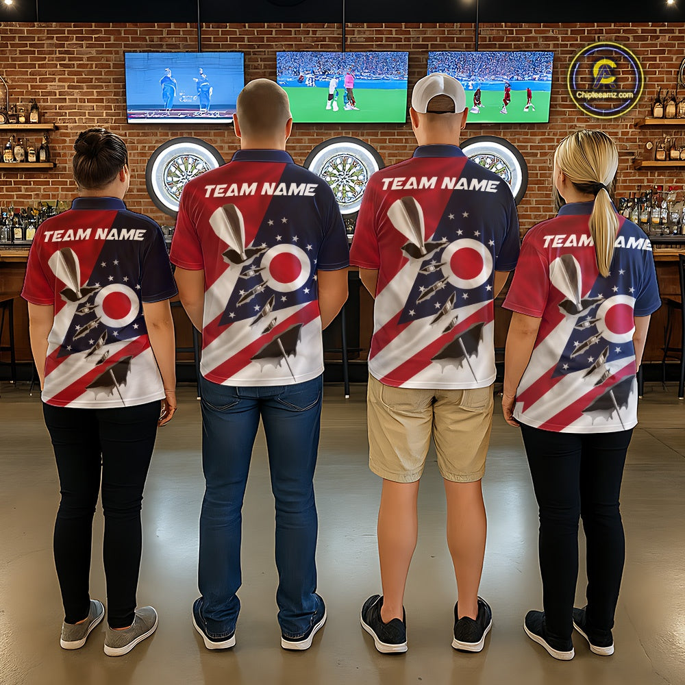 Custom Ohio State Flag Silver Dart Steel Tip Dart Men Polo Shirt, Ohio Dart Team Jerseys IPHW10563