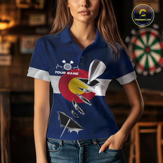 Custom Colorado State Flag Silver Dart Steel Tip Dart Women Polo Shirt, Dart Team Jerseys IPHW10568