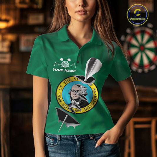 Custom Washington State Flag Silver Dart Steel Tip Dart Women Polo Shirt, Dart Team Jerseys IPHW10569