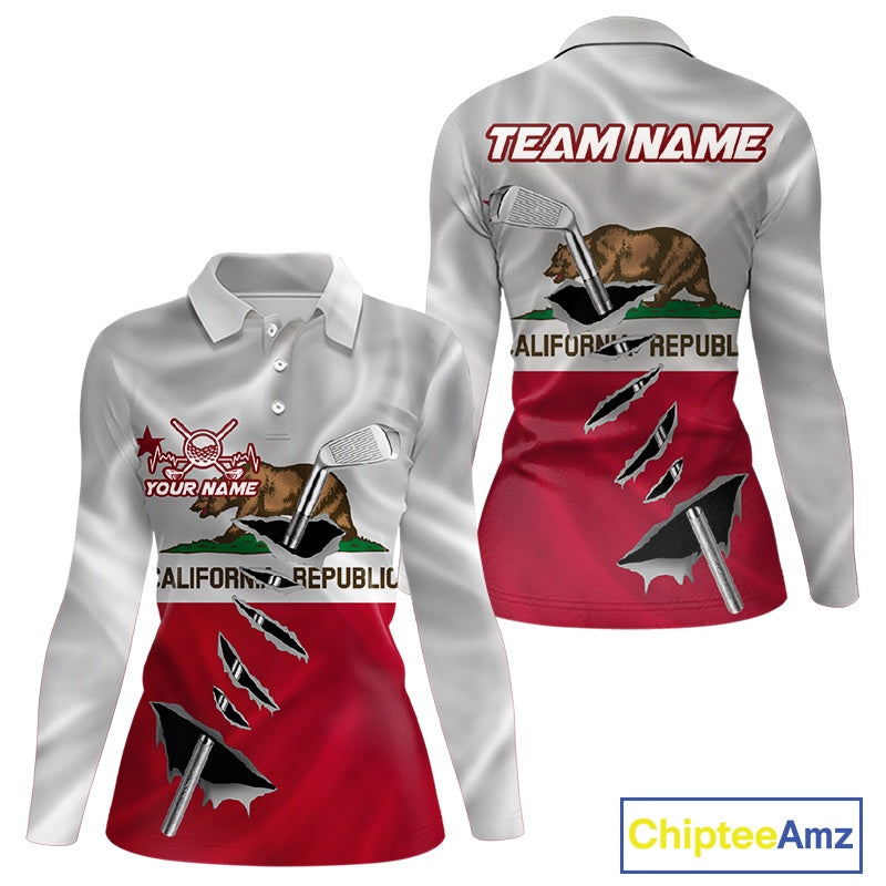 Custom California State Flag Golf Club Golf Team Shirt For Women, CA Golfer Outfits IPHW10581