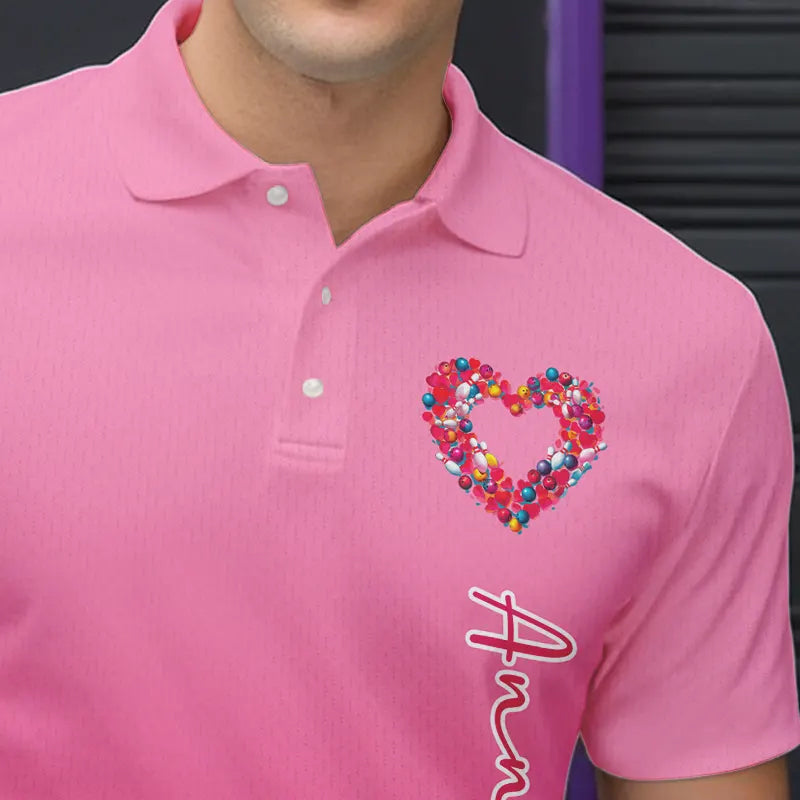 Pink Bowling Heart Custom Valentines Bowling Polo Shirts For Men, Bowling Couple Shirt IPHW8338