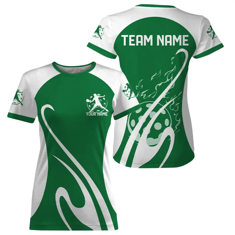 Custom Green Pickleball T-Shirts For Women, Flame Pickleball Tournament Team Shirt IPHW8117