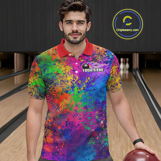 Custom Colorful Bowling Polo Shirts For Men, Pride Colors Outfit Bowling Men'S Shirts IPHW6788