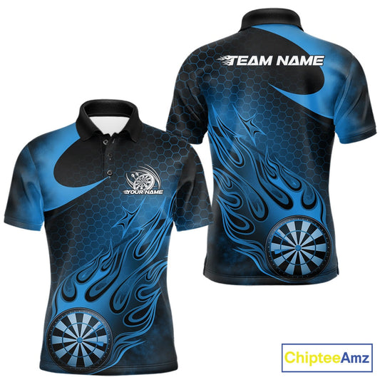 Custom Black And Blue Flame Dartboard Darts Team Shirts, Dart Tournament Outfits Dart Jerseys For Players IPHW10411