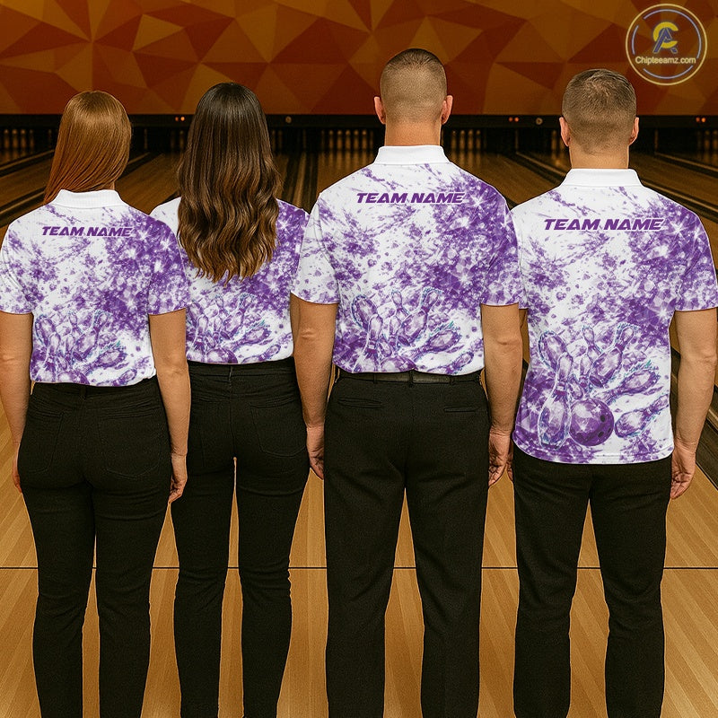 Custom Sparkling Purple Ice Cystal Bowling Shirts For Men, Women And Kid, Team Tournament Outfits Multi Styles IPHW10421