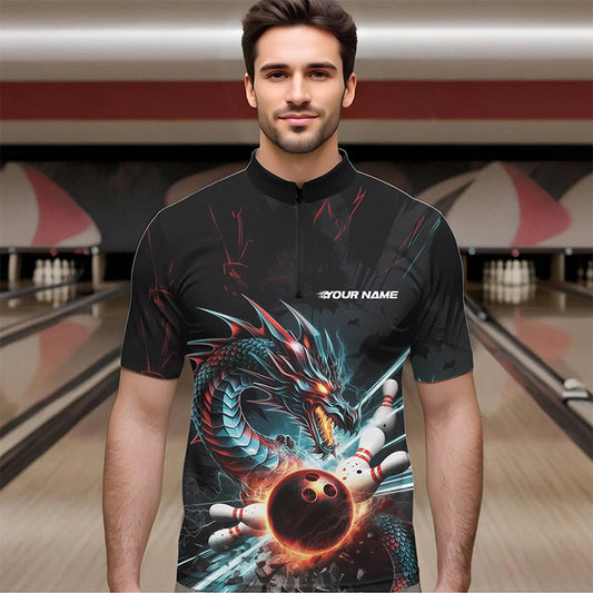 Custom Dragon Bowling Team Quarter-Zip Shirts For Men, Dragon Bowling League Shirt Bowlers Outfit IPHW8559