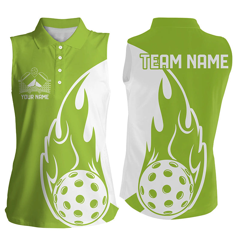 Custom Green Flame Pickleball Shirts For Women, Pickleball Team Uniform Women'S Outfit IPHW7453