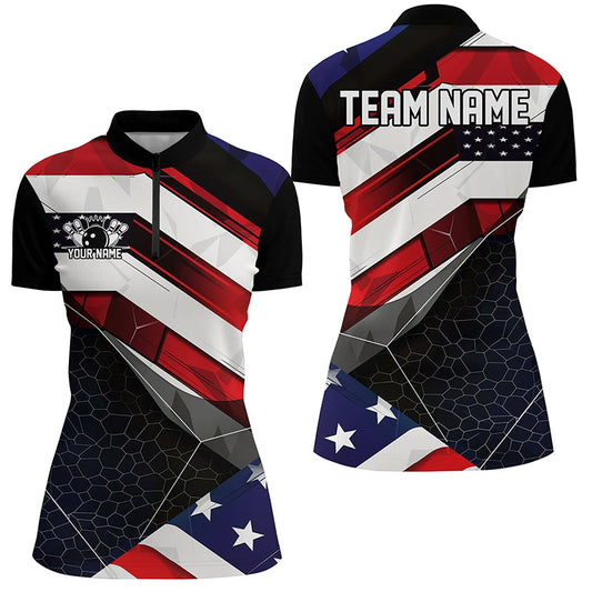 Personalized American Flag Bowling Polo Shirts For Women And WoWomen, IPHW6961