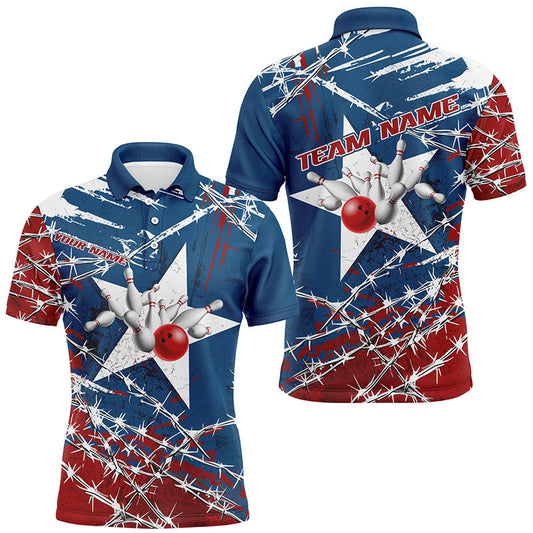 Custom Texas Bowling Shirts For Men, Barbed Wire Texas Star Bowling Team Shirt Bowler Outfit IPHW7549