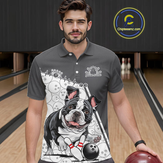 Custom Cute Funny French Bulldog Bowling Men Polo Shirts, Dog Lovers Bowling Shirt IPHW10289