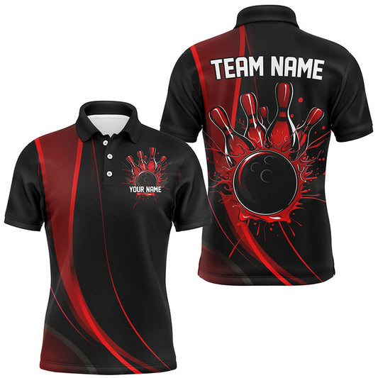 Custom Black And Red Bowling Team Shirts For Men, Classic Bowling Uniform Bowling League Shirts IPHW7267