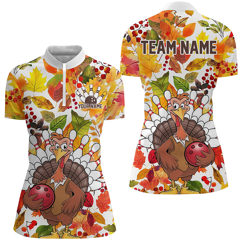 Custom Funny Turkey Bowling Shirts For Women, Fall Season Thanksgiving Bowling Team Shirts IPHW7586
