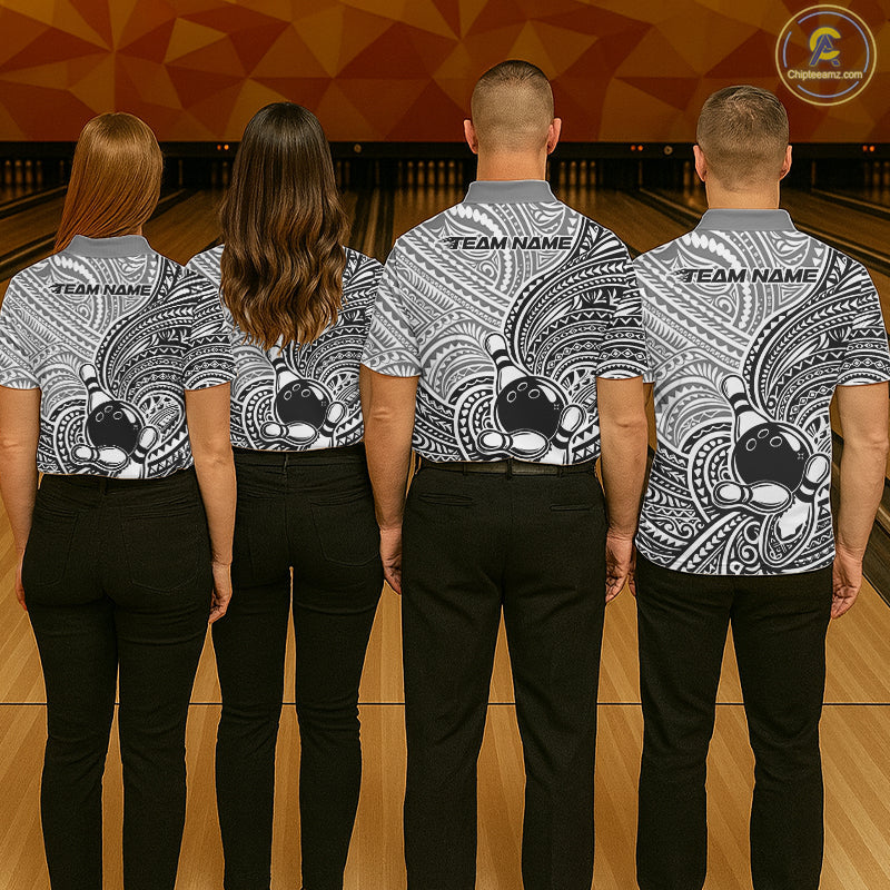 Custom Black And White Traditional Samoan Tribal Polynesian Pattern Bowling Men Shirt IPHW10323