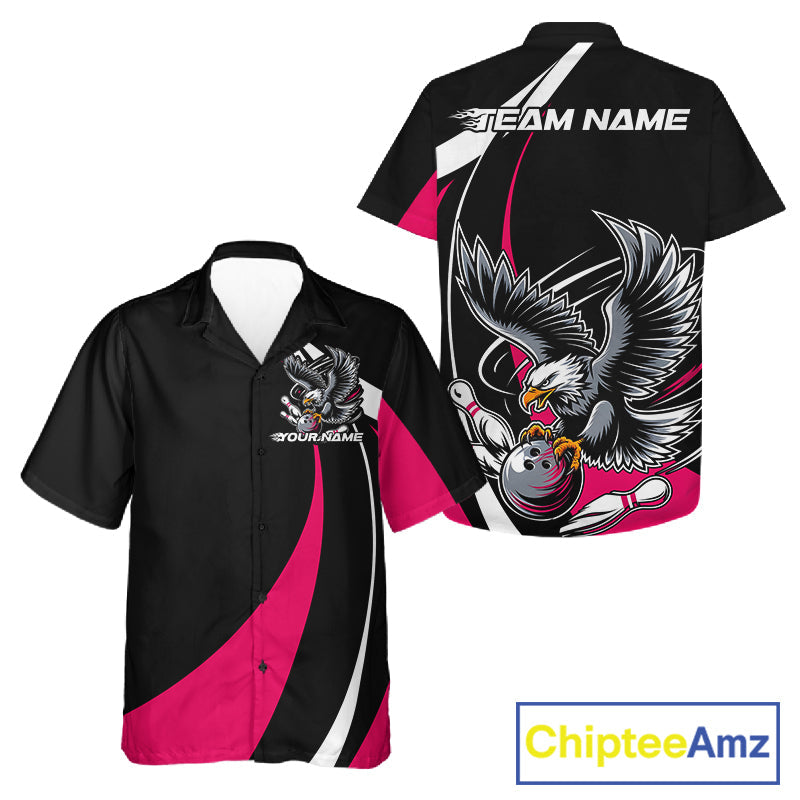 Custom Black And Pink Eagle Bowling Jerseys, Eagle Bowling League Shirt Team Uniform IPHW10812
