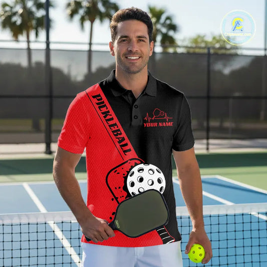 Black And Red Custom Pickleball Team Shirts For Men, Pickleball Jersey Outfit IPHW10821