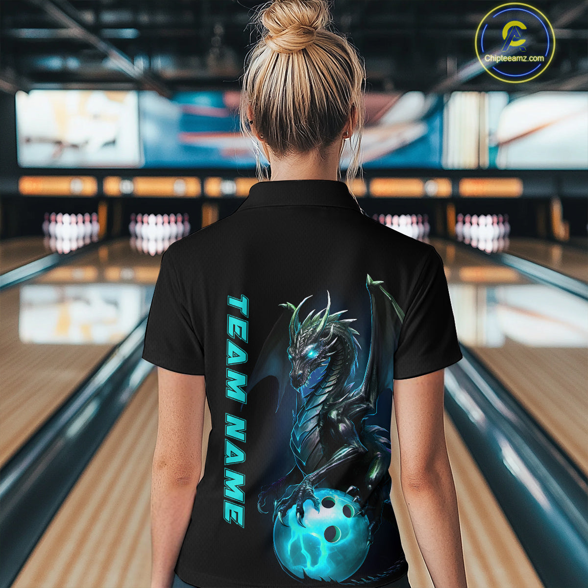 Custom Women Bowling Polo Shirts Blue Dragon Bowling Team Jerseys Bowling League Shirts IPHW5351
